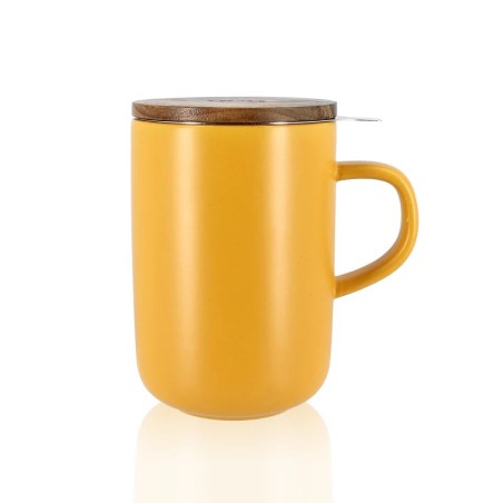 Tisanière Juliet jaune en grès & couvercle en acacia 475ML OGO