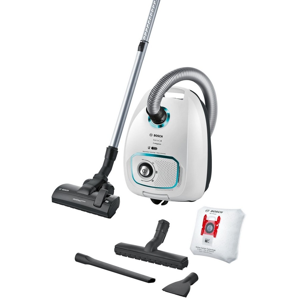 Aspirateur a/sac ProHygienic blanc, filtre UPA, brosse parquet AADA BOSCH