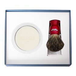coffret-de-rasage-3p-blaireau-support-bol-savon-rouge-nacre-plisson
