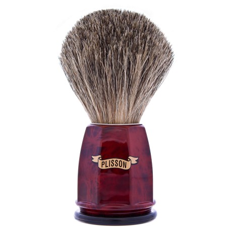 blaireau-facette-poil-gris-de-russie-taille-12-manche-loupe-de-noyer-plisson