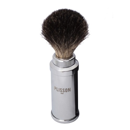 Blaireau de Voyage gris de russie T8 manche chromé avec logo PLISSON