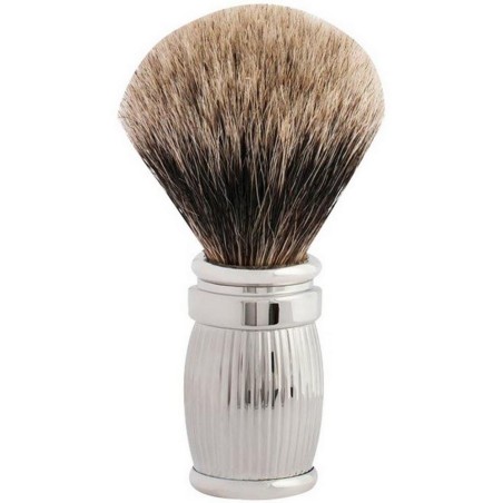 Blaireau pur poil gris Eur T12 manche fût Godron laiton finition Palladium JORIS